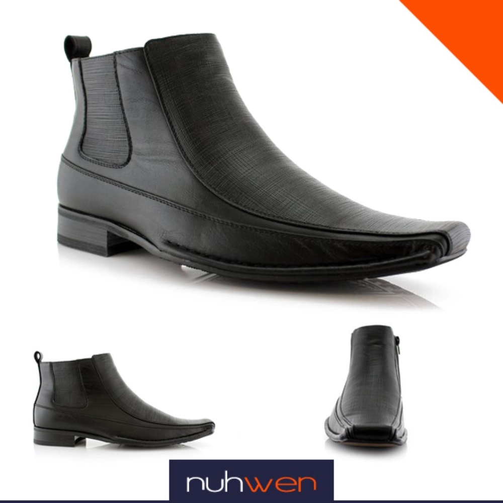 Men Black Leather Boots with 3-Layered Sole
